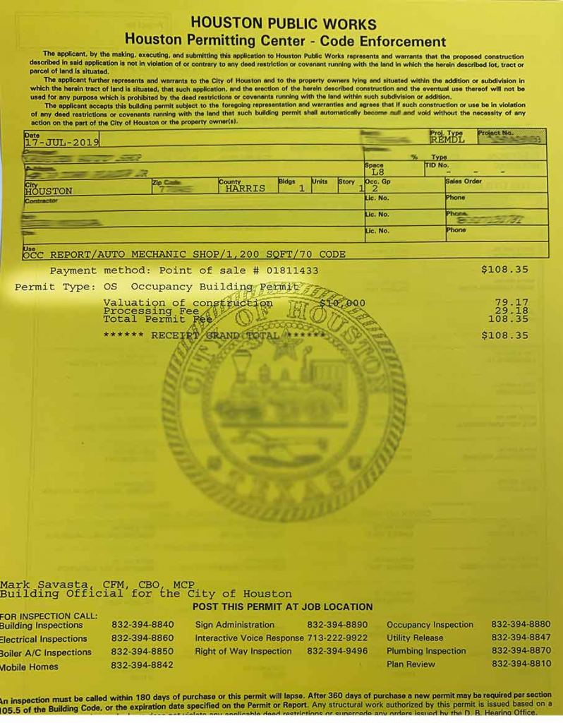 Houston-Certificate-of-Occupancy-Permit A certificate of Occupancy from the city of Houston
