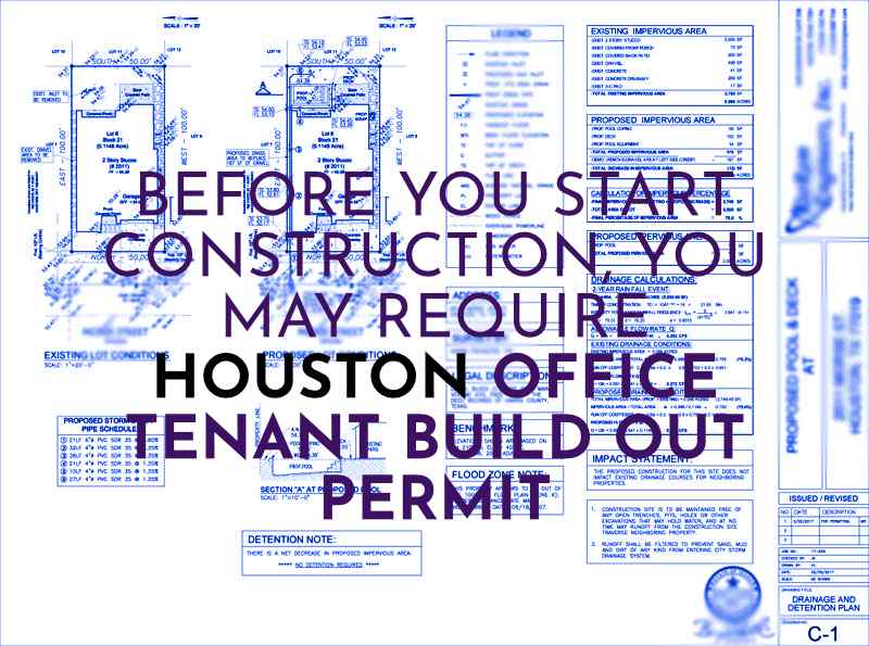 Image of building plans with HOUSTON OFFICE TENANT BUILD OUT PERMIT copy to reinforce the purpose of this page